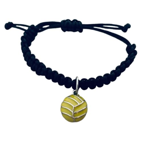 Sportybella Water Polo Bracelet – Black Cord Adjustable Bracelet with Yellow Water Polo Ball Charm – Gift for Players and Fans