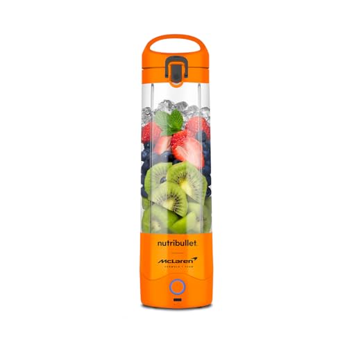 nutribullet Portable Blender in Collaboration with McLaren Formula 1 Team - Grey & Papaya - Leak Proof To-Go Lid - Powerful Extractor Blade - USB-C Charging - 15+ Blending Cycles - Juices & Smoothies