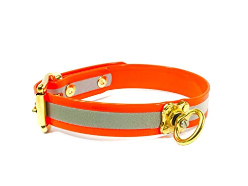 Mystique® Biothane Schweisshalsband 25mm Reflex orange Gold Messing 35-45cm