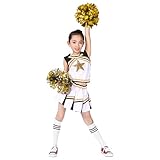 LOLANTA 4 Pieces Girls Cheerleading Halloween Costume Cosplay Cheerleader Team Sports Black, 8-10