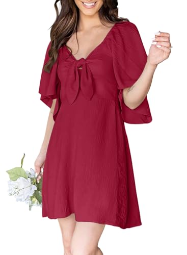 Image of Dokotoo Womens Dresses 2026 Spring Summer Deep V Neck Elegant Cocktail Bow tie Mini Dress S-XL