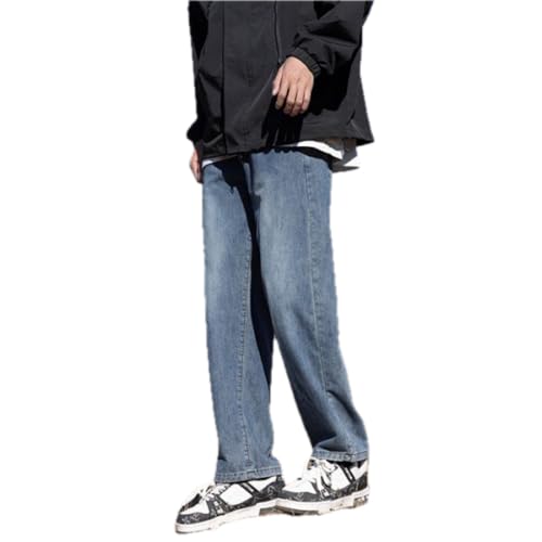 Jeans Pants Trousers Denim Spring Ice Silk Handsome Half Elastic Waist Loose Casual Trendy Port Style Cowboy4