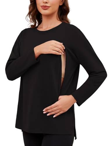 Love2Mi Damen Stillshirt mit Verstecktem Reißverschluss Langarm Stillen...