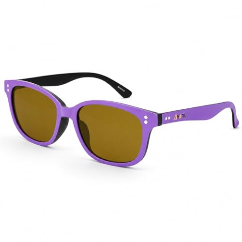 AEANU Small Face Polarized Sunglasses for Teens Youth and Petite Face Shapes UV400 Protection Lightweight Tinted Lens Shades for Casual Outdoor Beach and Travel Wear(Purple frame/Yellow Lens)
