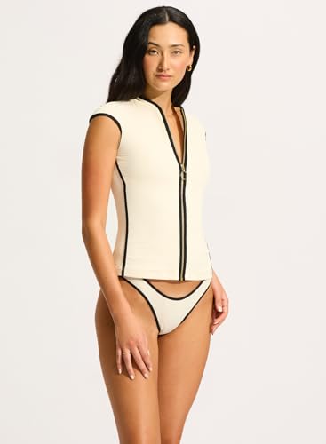 Seafolly Women's Short Cap Sleeve Zip Front Rashguard with Removable Cups2