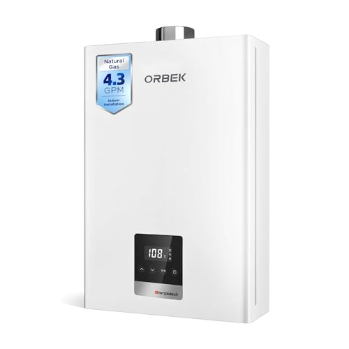 ORBEK Natural Gas Tankless Water Heater - Max 4.3 GPM 100,000 BTU Indoor Installation - CSA Certified On-Demand Instant Hot Water Heater 3/4" NPT Connector Size