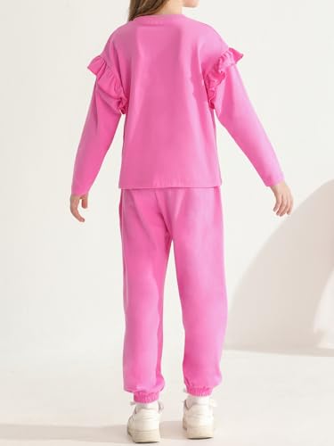 Valcatch Girls Sweatsuit 2 Piece Outfit Cute Ruffle Sweatshirt and Sweatpants Kids Tracksuit Jogger Set Fall Winter Clothes4