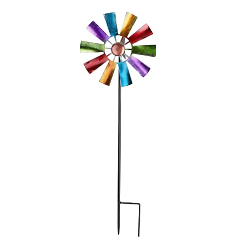 BELUAPI 73,7 cm große, drehende Windmühle aus Schmiedeeisen, Regenbogen-Windspiel, Kinetisches Windrad, abnehmbare Windmühle, Outdoor, Hof, Rasen, Metallpfahl, Gartenskulptur, Mehrfarbig, 9.4x28.7in Cover
