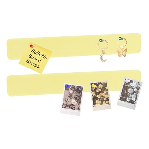 sourcing map 2Pcs Bulletin Board, Felt Pin Board Bar Strips Bulletin Board, Self-Adhesive Memo Notice Pin Cork Board with Pushpins for Paste Notes, Photos, Schedules, Light Yellow