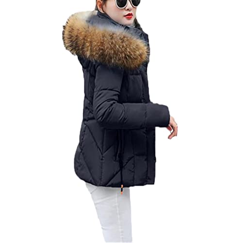 Doudoune d'hiver pour femme parka noire épaisse de qualité supérieure avec col en fourrure M