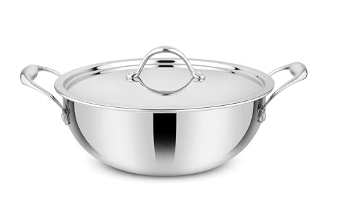 Image of Prabha Prima Deep Kadhai with Lid, Stainless Steel, Kitchen Kadhai, 30cm, 7.2L, Induction & Non Induction Base, 60 Months Warranty