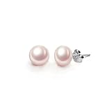 EVER FAITH 925 Sterling Silver Pink Freshwater Cultured Pearl Button Stud Earrings - 6MM