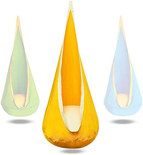 C-CHAIN Swing Pod Chair for Kids, Cotton Hammock Chair with Durable Air Cushion, Child Swing Seat Nest with Adjustable Rope, All Accessories Included (Yellow)