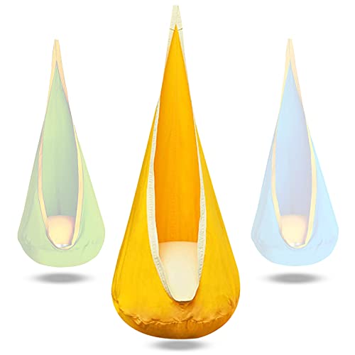 C-CHAIN Swing Pod Chair for Kids, Cotton Hammock Chair with Durable Air Cushion, Child Swing Seat Nest with Adjustable Rope, All Accessories Included (Yellow)