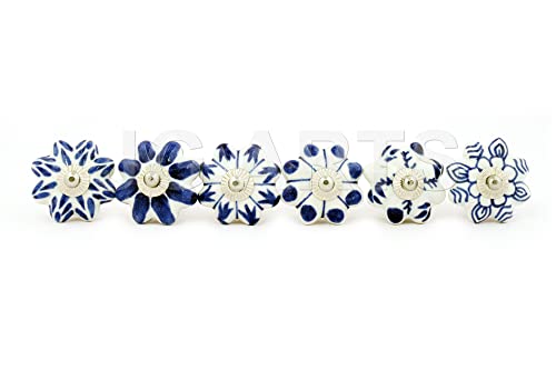 Jaipur Market 6 Count Decorative Ceramic Drawer Pull Knobs Blue and White