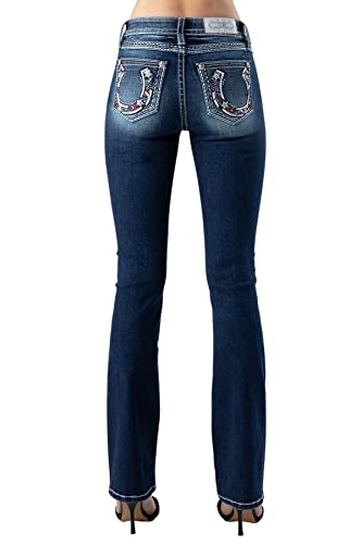 Miss Me Women's Mid-Rise American Horseshoe Embellished Bootcut Jeans