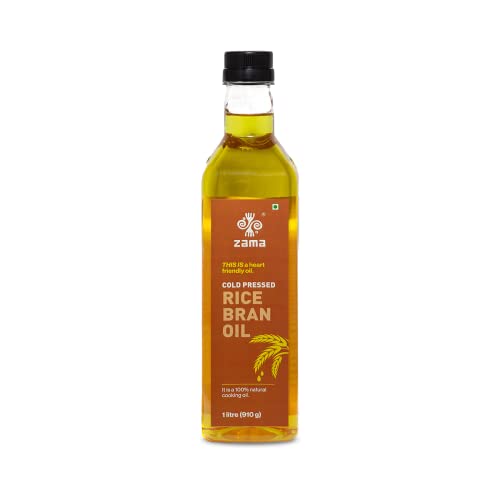 Image of Zama Cold Pressed Rice Bran Oil 1LTR (PET Bottle) | Kolhu /Kacchi Ghani /Chekku | Rich in Oryzanol & Omega-6 | Supports Heart Health & Cholesterol Control | Low Calorie, Natural & Farm Fresh Cooking Oil | Ideal for Stir & Deep Frying