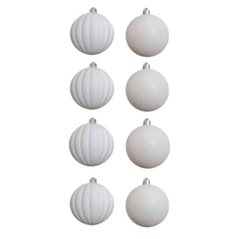 Bola de Nata Kit Bolinhas Árvore Enfeite de Natal 3cm 4cm 5cm Lista Mista Fosca Glitter Decoração Natalina (08 Unidades Branca Luxo)