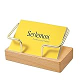 Visitenkartenhalter Holz,VisitenkartenstäNder aus Buchen Basis und Zwei Messingakzenten,Kreativer Visitenkarten Aufsteller TischkartenstäNder für Büro, Laden, Messestand, Schreibtisch