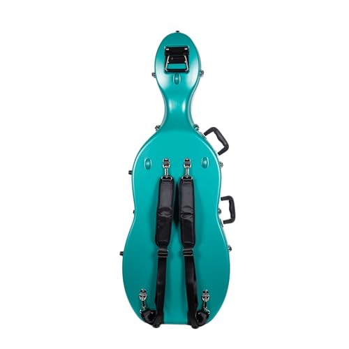 Crossrock ABS Cello Case for 4/4 & 3/4 Size | Mint Blue Matte Finish, Wine Red Velvet Interior, Molded Hardshell with Wheels, Lock, Dual Bow Holders & Backpack Straps