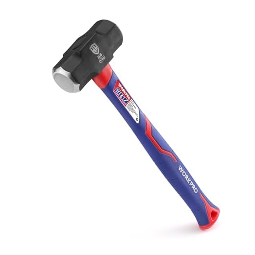 WORKPRO Martillo de Club de 3 LB/1,4 KG con Mango de Fibra de Vidrio, Martillo de 35,5cm, Cabeza de Acero Forjado y Tratado Térmicamente, para Construcción, Roca, Carpintería, Cincelado, Hogar