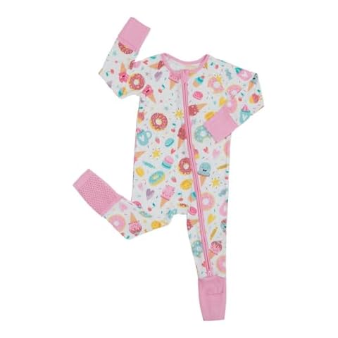 SUZEL Bamboo Viscose Baby Pajamas Footless Romper - Infant Boys Girls One Piece Jumpsuits Clothes 0/3/6/12/18/24 Months (Ice Cream, 3-6M) Cover