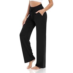 Jogginghose Damen Baumwolle Freizeithose Yogahose Weites Bein Aktive Freizeit Kordelzug Lose Lounge Pants Breites Bein Hausehose Sporthose mit Taschen