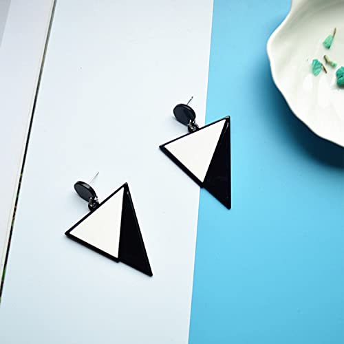Fashion White Black Triangle Stud Earrings Acrylic Geometric Round Drop Dangle Earrings for Women Girls Summer Holiday Party Jewelry4