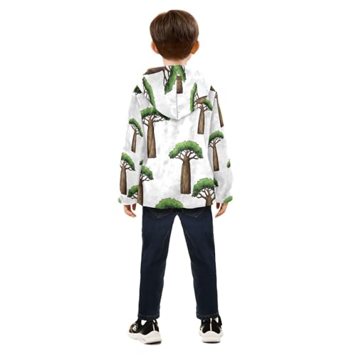Cute Baobab Trees Pattern Print Toddler Fleece Jacket Girl Boys Hooded Fleece Jacket Coat Warm Outwear Zip-up 3-10T4