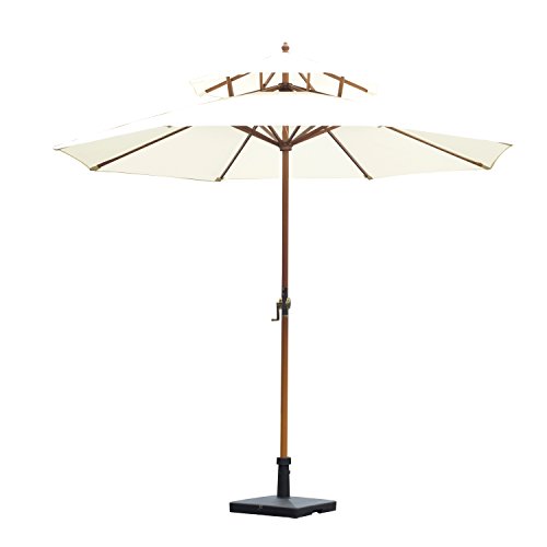 Outsunny 2.7m Patio Garden Sun Umbrella Sunshade Outdoor Wood Wooden Parasol Canopy Double Tier