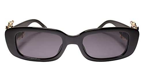 Rectangular Frame w/Gold Metal Dragon Accent Vintage Rectangle Black Sunglasses