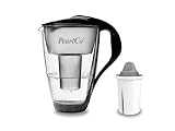 GLAS-Wasserfilter PearlCo (schwarz) mit 1 Protect+ classic Filterkartusche (f. hartes Wasser) - passt zu Brita Classic