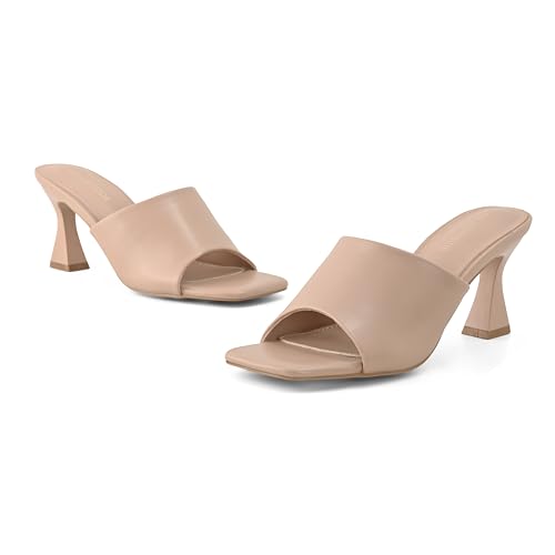 Women's Mule Heels Chunky Kitten Heeled Sandals Mesh Slip On Square Toe Comfortable Casual Dress Pumps Shoes3