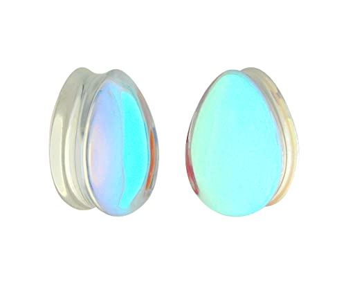 Pair Of Iridescent Aurora Borealis Glass Teardrop Plugs (Pg-561) (1/2" (12Mm)) #TOP24
