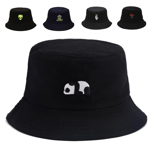 Cotton Bucket Hat for Women Men Summer Travel Sun Beach Bucket Cap Unisex Outdoor Fisherman Hat (Panda 2)