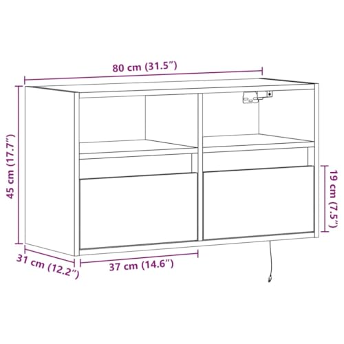 Vidaxl Mobile Tv A Parete Con Luci Led Bianco 80X31X45 Cm, Mobile Tv Sospeso A Parete, Unità Tv Sospesa, Unità Tv Montata A Parete, Mobile Tv Sospeso - 3