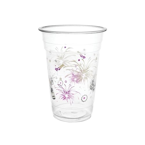 Party Essentials 20 Count Happy New Year Soft Plastic Printed Party Cups, 16 oz, Clear