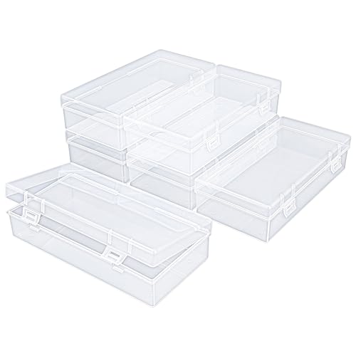 Image of 6 Pack Rectangular Clear Plastic Storage Containers | 7.28 x 3.54 x 1.77 inch, Hinged Lid, For Beads and Small Craft Items