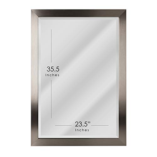 Head West Brushed Nickel Rectangular Framed Beveled Accent Wall Vanity Mirror - 28 X 40 #TOP4