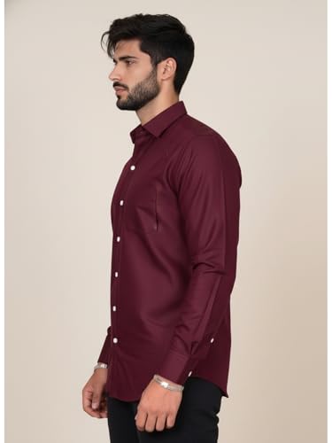 Image of Full Sleeve Black Formal Shirt for Men Cotton Regular Fit Casual - Pure Premium Branded Shirts for Men Formal Stylish Slim Plain Solid Man Wear as Office and Party