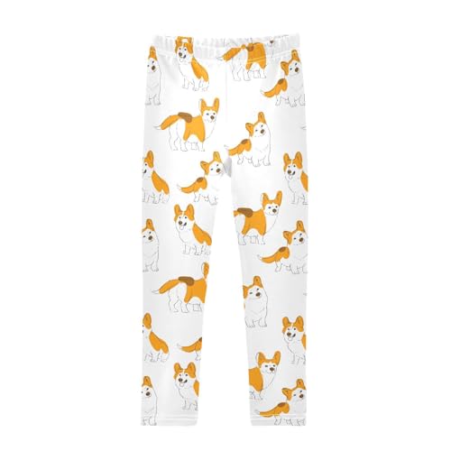 CaTaKu Girls Leggings Cute Corgi Spotted Dog Leggings for Girls Kids Athletic Workout Yoga Pants Size 4-10T
