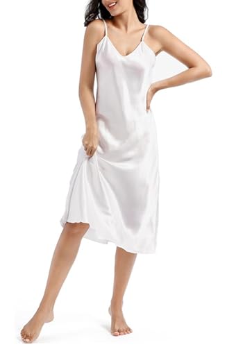 Image of ALCEA ROSEA Women's Midi Satin Slip Dress Adjustable Spaghetti Strap Nightgown Silky Under Dresses