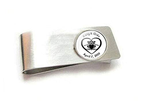 Heart Claddagh Money Clip, Celtic Personalized Name Date Money Holder