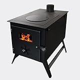 Estufa de leña para tienda de campaña con 6 tubos de acero inoxidable y gran cámara de combustión, estufa de camping al aire libre para tienda de campaña, refugio, calefacción, cocina y parabrisas