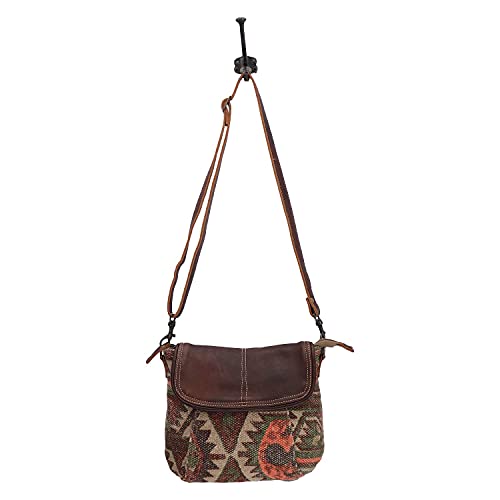 Myra Bag female Crack Flap Upcycled Canvas & Leather Crossbody Bag S-16224