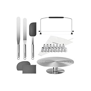 Kenwood Tortendekorationsset KWSD100, Deko-Set für Kuchen und Torten inkl. Tortenplatte, Spritzbeutel, 3 Teigschaber…
