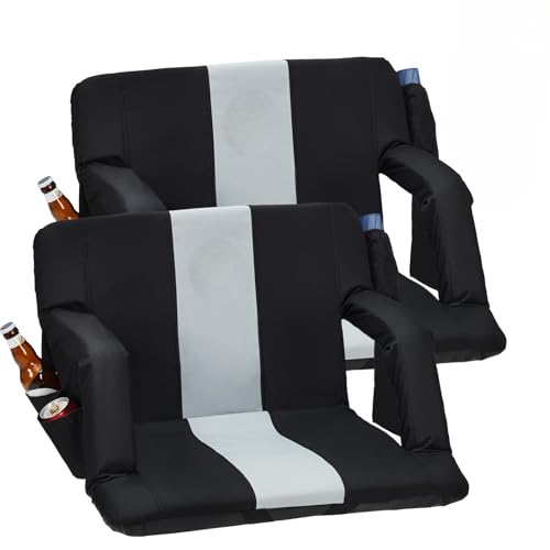 PeakPursuit Bleacher Chair with Back Support, Wide Stadium Seats 6-Position Recline, Armrests & Cup Holder for Bleachers, Sports Events & Concerts