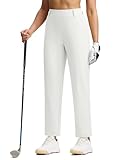 Iseegz Fleece Lined Pants Women Winter Golf Pant With Zipper Pockets Pull On Stretch Dressy Travel Work Casual Slacks White