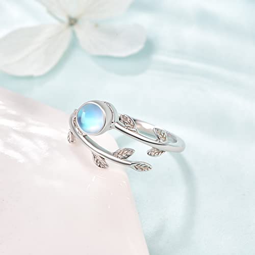 Praymos Fidget Rings For Anxiety For Women 925 Sterling Silver Spinner Rings Adjustable Open Moonstone Leaf Stress Relief Thumb Ring Size 7-9 #TOP2