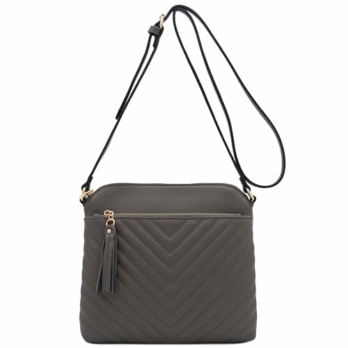 Image of FashionPuzzle Chevron Quilted Medium Crossbody Bag with Tassel Accent